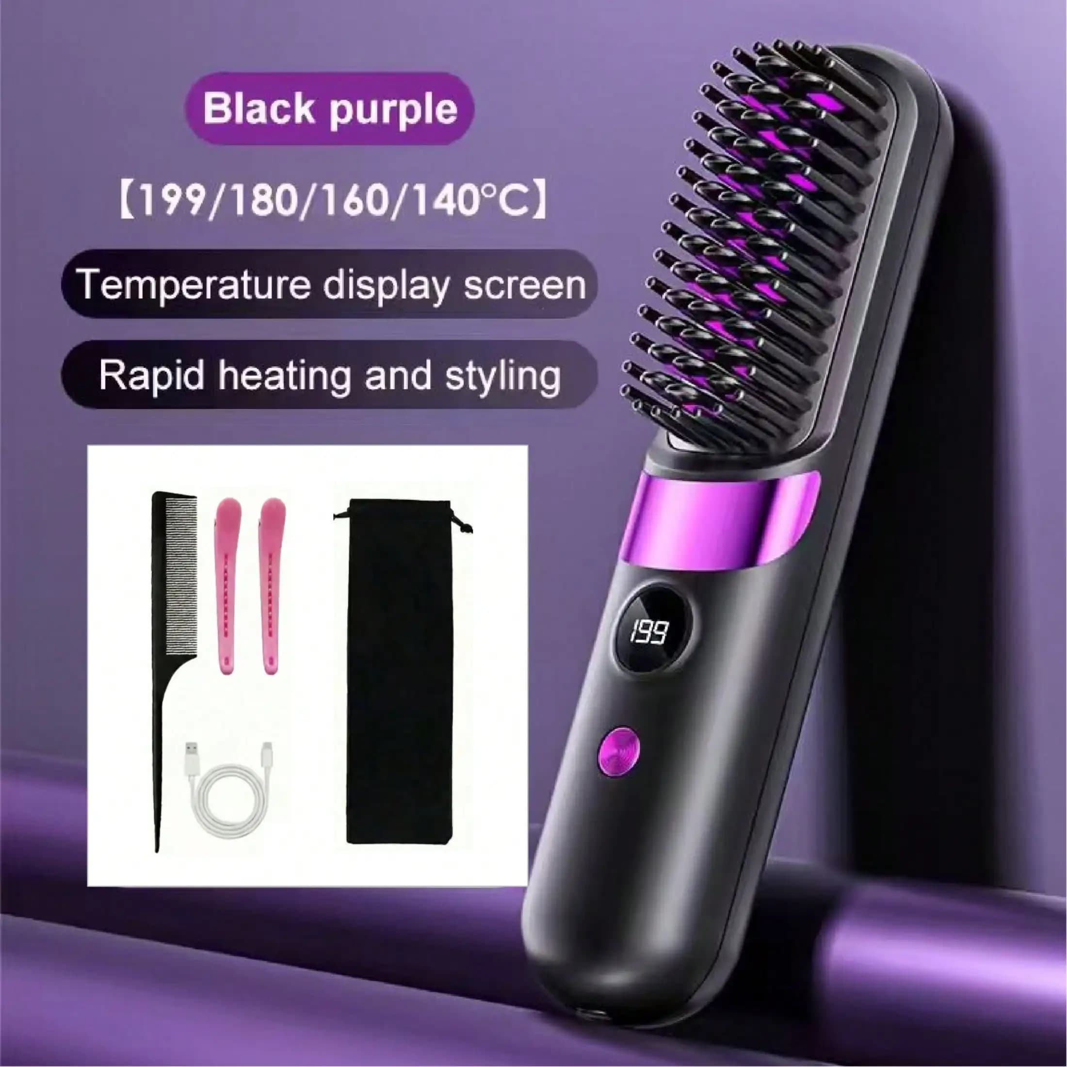Mini Hair Straightener Comb Set, USB Rechargeable 2000‑3600mAh Battery, 10W Negative Ion 3‑Temp Settings, Portable Heat‑Resistant Styling Tool for Home Travel, Ideal Gift for Women
