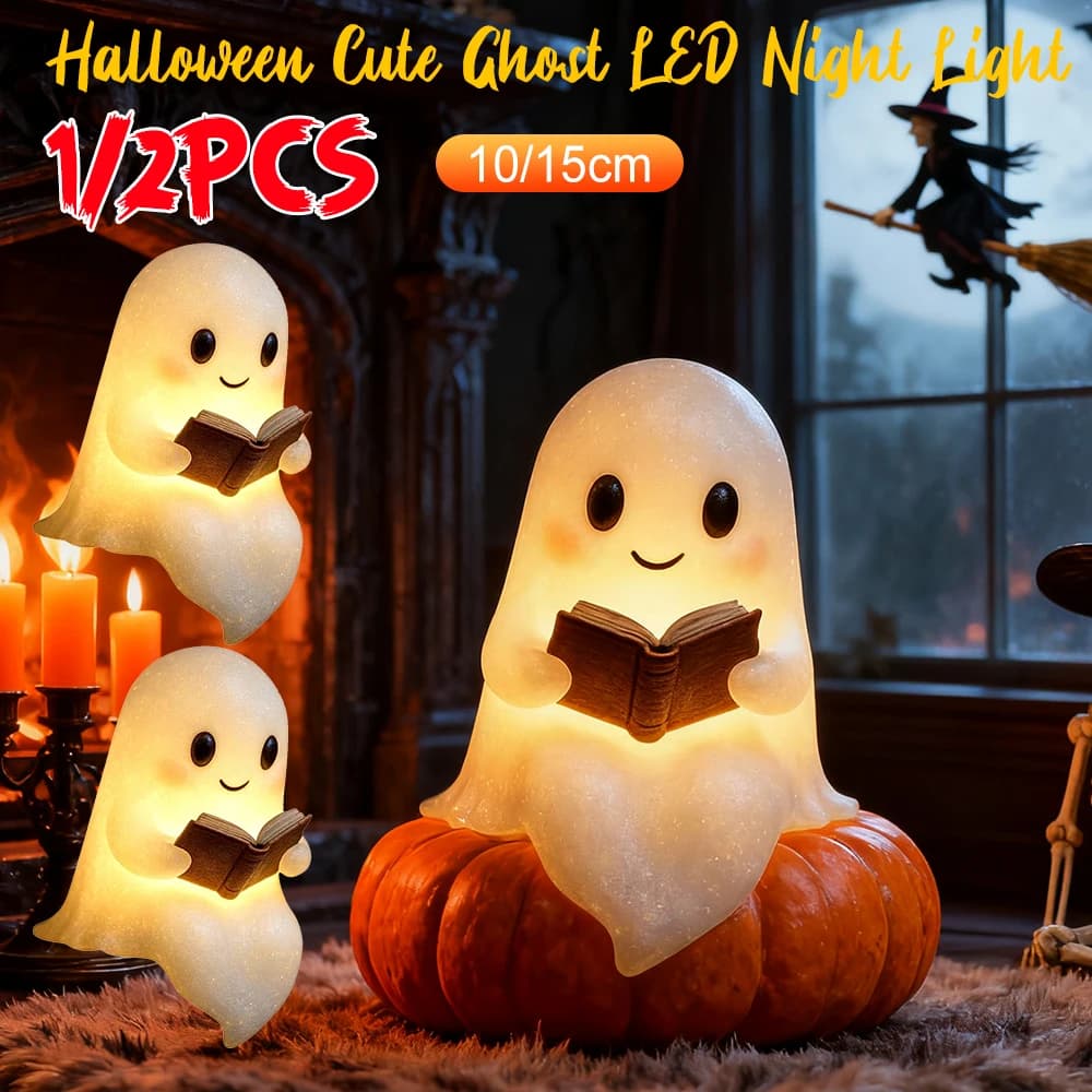 1/2PCS Carino Fantasma Lampada da lettura Halloween 3D LED Luce notturna Spettrale Luce da scrivania per la camera da letto Studio Amanti dei libri 10/15CM Home Office