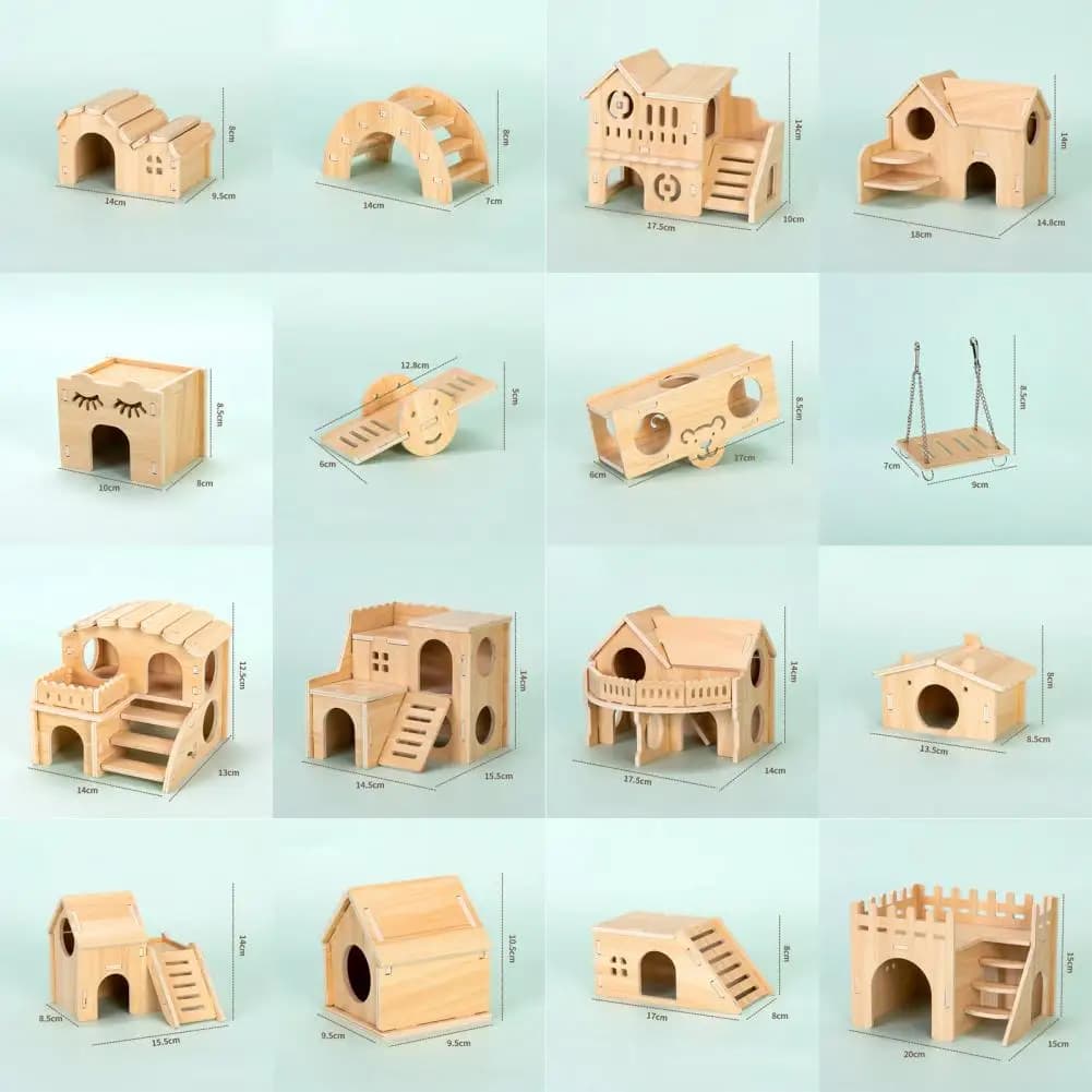 Criceto in legno piccola Villa altalena altalena Pet Climbing Play Hut mastica giocattolo criceto nido per dormire nascondi fuori quaglia Rutin pollo giocattolo