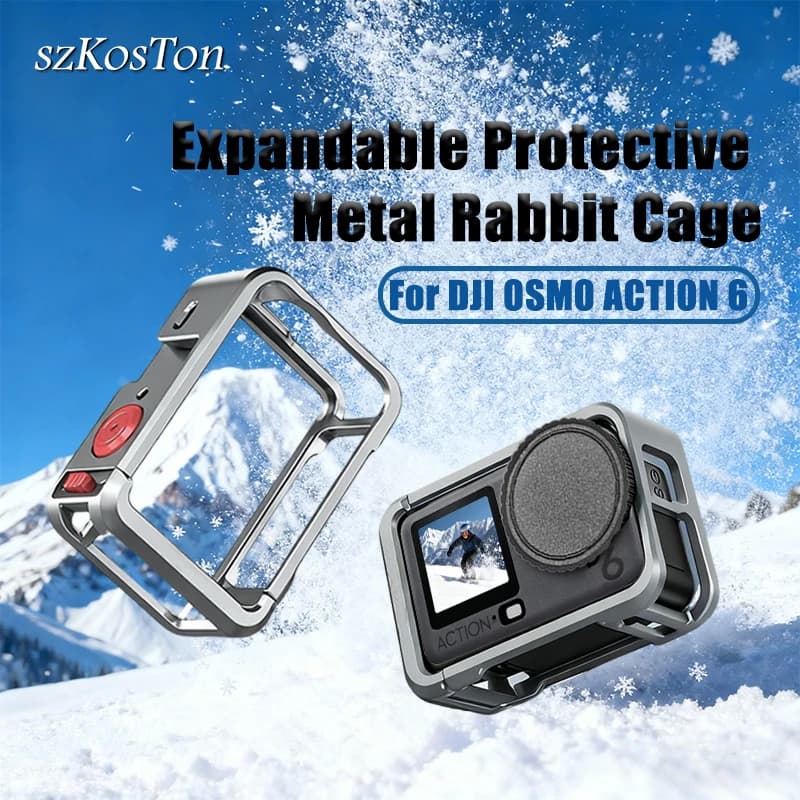 Gabbia per fotocamera con struttura in metallo per DJI OSMO ACTION 6 con slitta fredda Gabbia metallica da 1/4 fori Accessorio di estensione multifunzionale