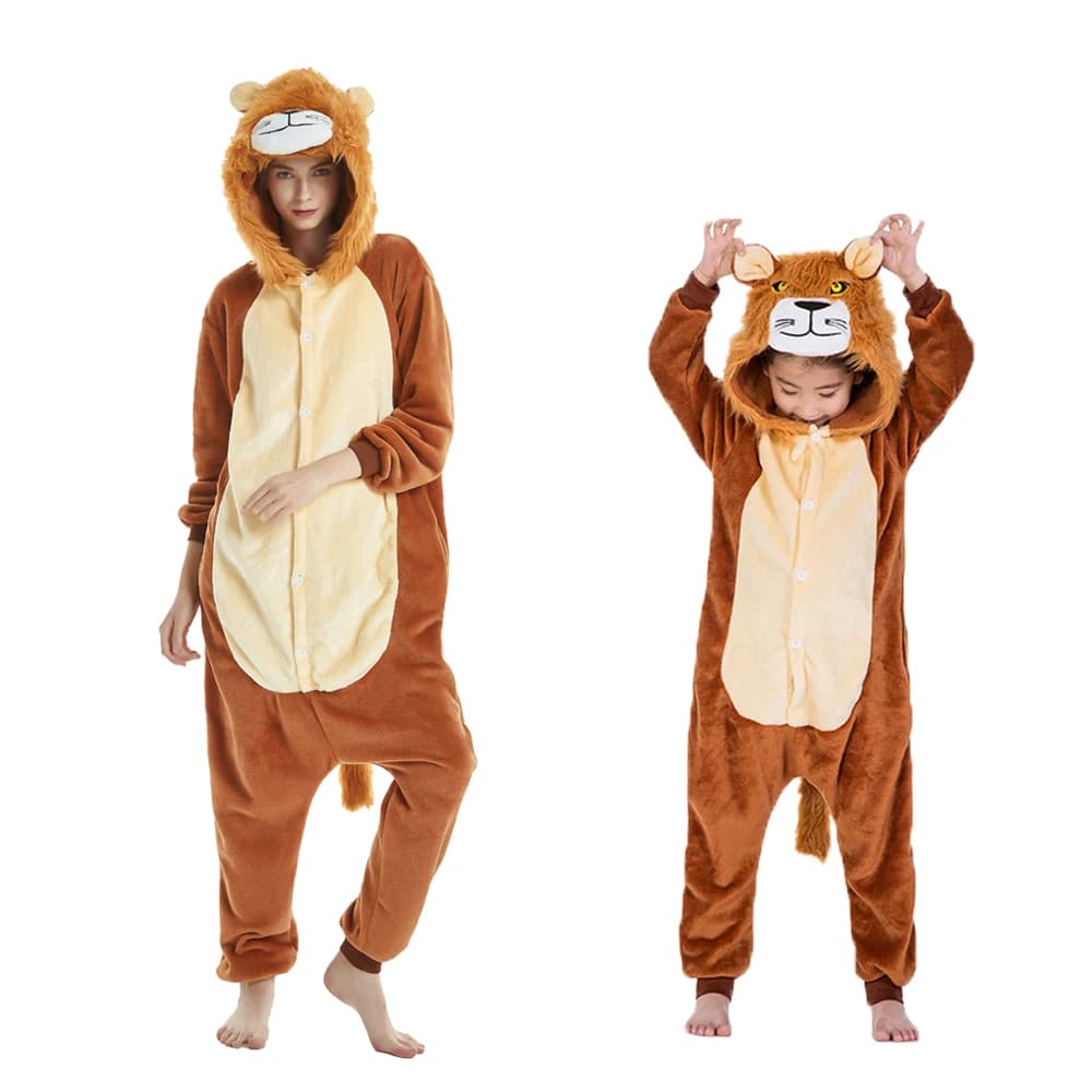 Bambini pigiama unicorno pigiama animale Kigurumi leone Costume uomo donna Anime vestiti Cosplay per bambini ragazzo inverno caldo tutine