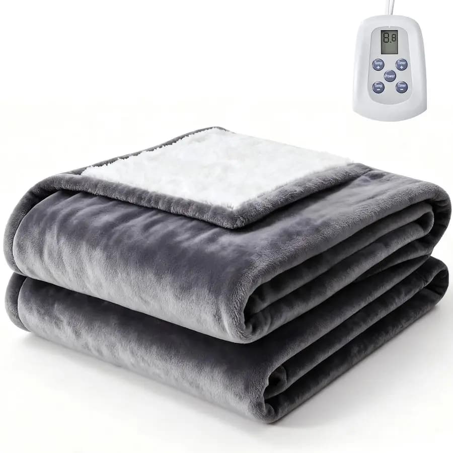 Coperta Riscaldante Elettrica Misura Singola, 62x84 Pollici, con 10 Livelli di Calore e Spegnimento Automatico, Lavabile, in Flanella e Sherpa su Entrambi i Lati