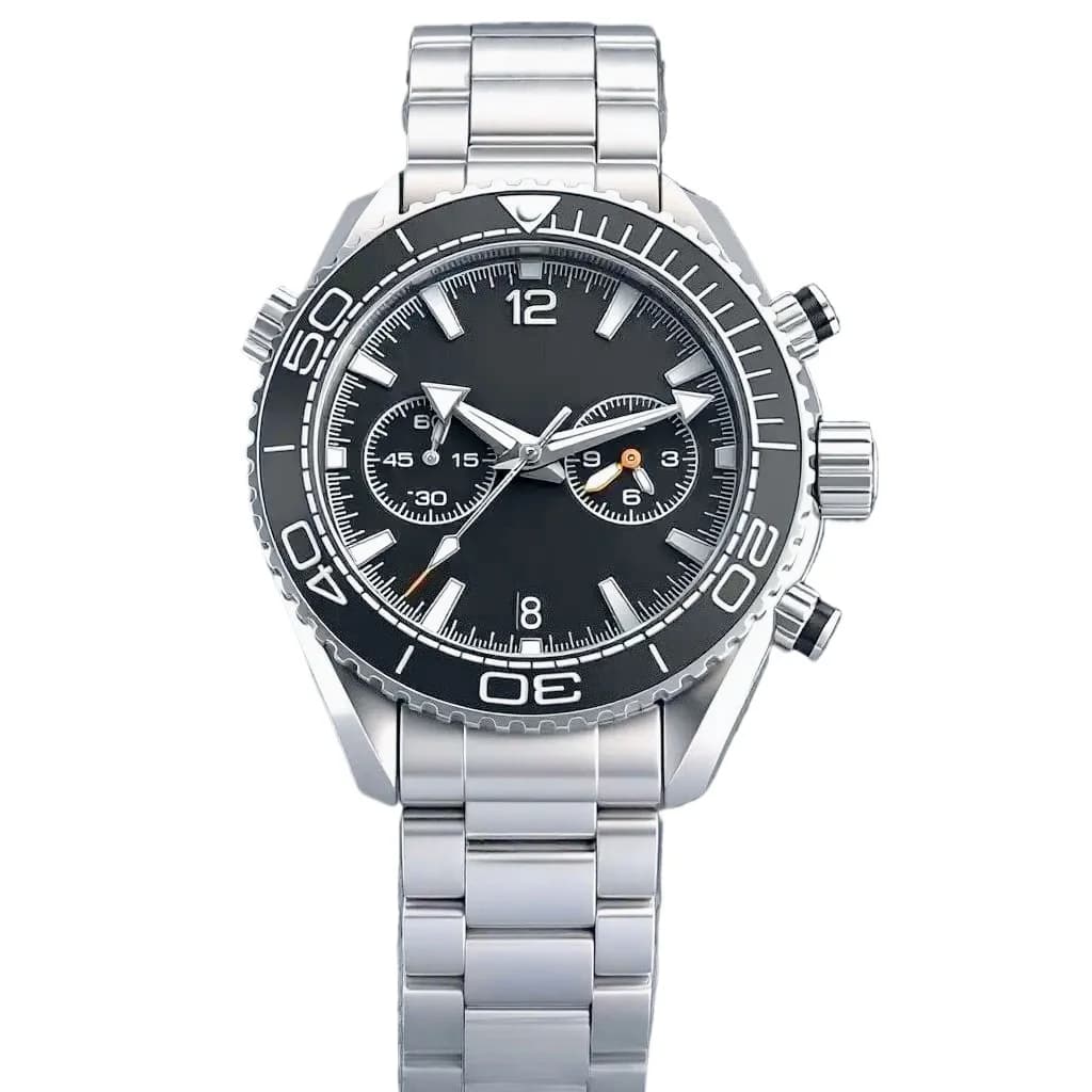 Cassa in Acciaio Inossidabile 904L, per Orologio di Lusso da Uomo, Movimento Cronografo al Quarzo VK63, Cinturino in Ceramica Nera Blu