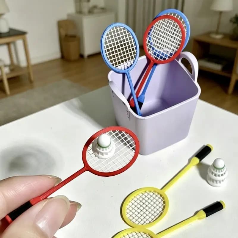 3Pcs/set Miniature Scene Ornament Mini Dollhouse Sports Badminton With Racket Model DIY Decoration For Doll Accessories