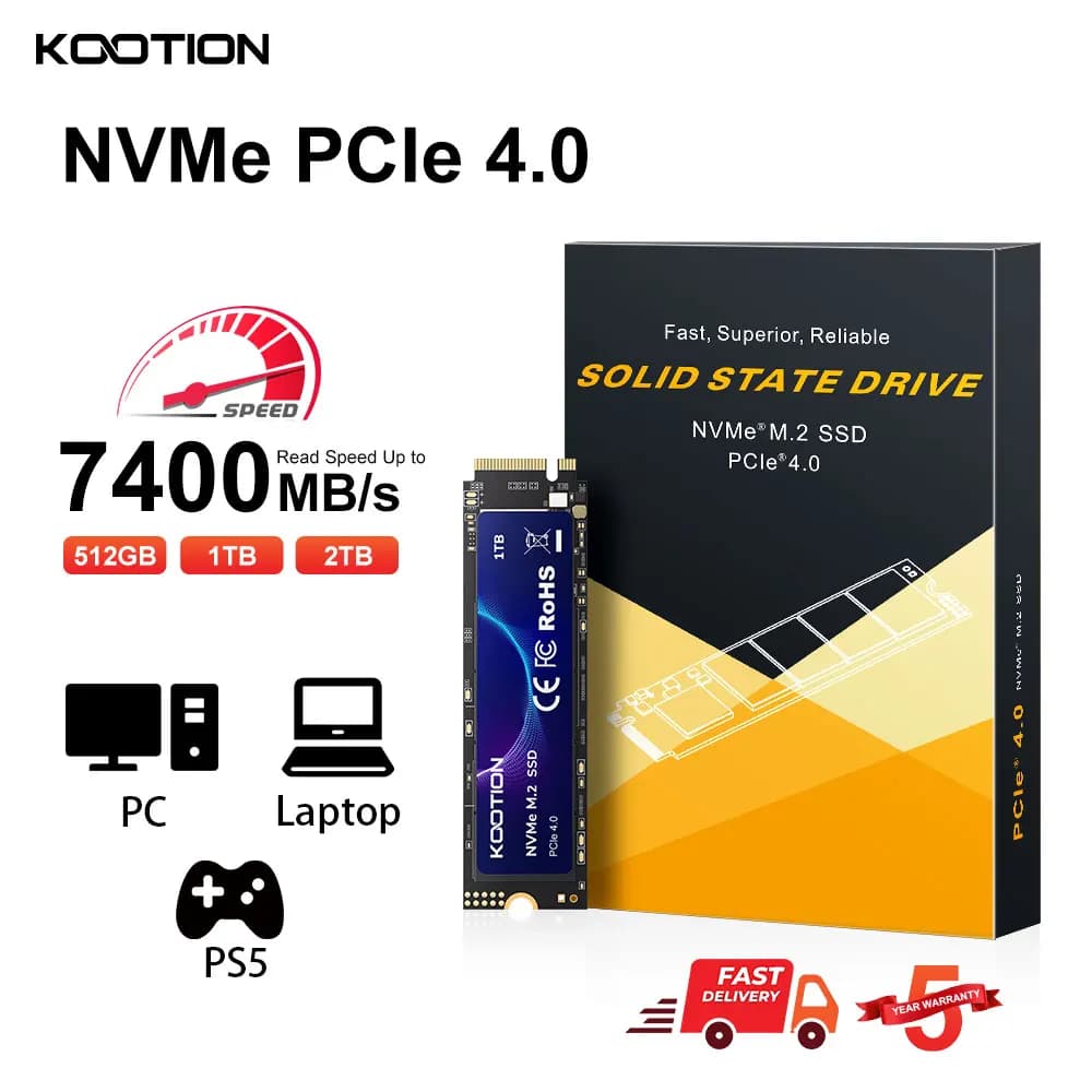 KOOTION X16 M.2 NVMe SSD 2TB 1TB 512GB M2 SSD Disk 7400 MB/S M.2 PCIe4.0 2280 Internal Solid State Drive for PS5 Laptop Desktop