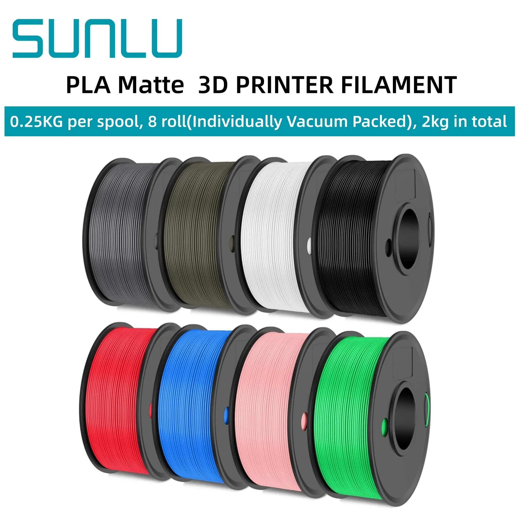SUNLU PLA Opaco 0.25 kg/Rotolo 2KG 8 Rolls 3D Printer Filing 8 Colors 100% Filament Lines Very For 3D Expression