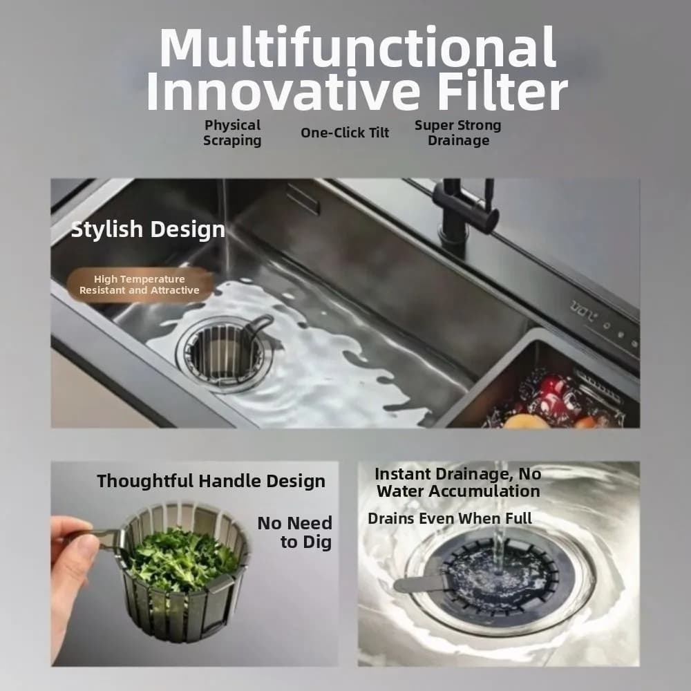 Gravity Scraper Sink Drain Filter Handle Residue Filter Sink Strainer Basket Reusable Anti Clog Sink Waste Strainer Washbasin