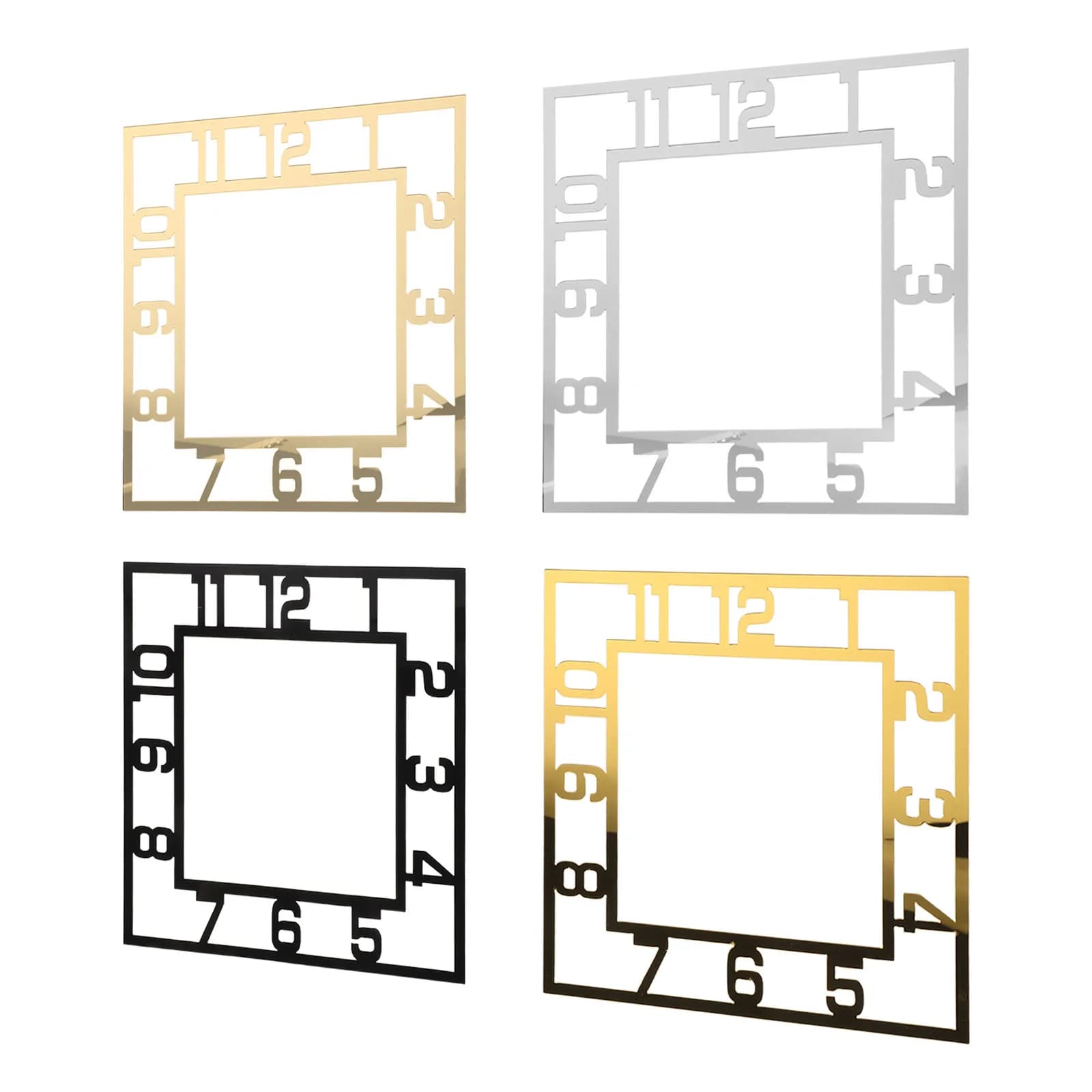 Set di 4 Adesivi Decorativi per Orologio da Parete, Moderni Quadranti Quadrati 8x8 con Numeri Arabi per Soggiorno, Camera da Letto, Ufficio, Hotel