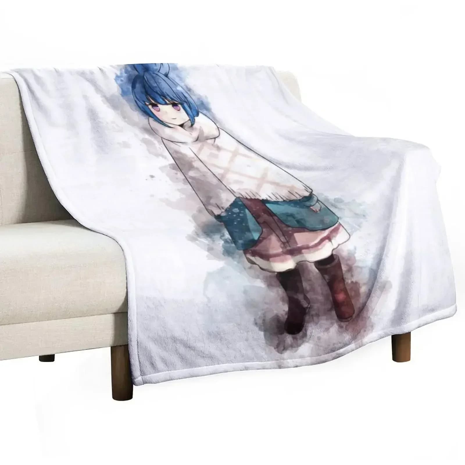 Laid Back Camp - Rin *Watercolor* Throw Blanket Luxury Throw Loose Sofas Sleeping Bag Thermals For Travel Giant Sofa Blankets