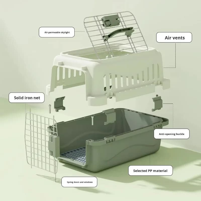 cat cage Pet Travel Airplane Carrier PP Material Portable Breathable Box Ceiling Window Geometric Pattern Installation Easy Cats