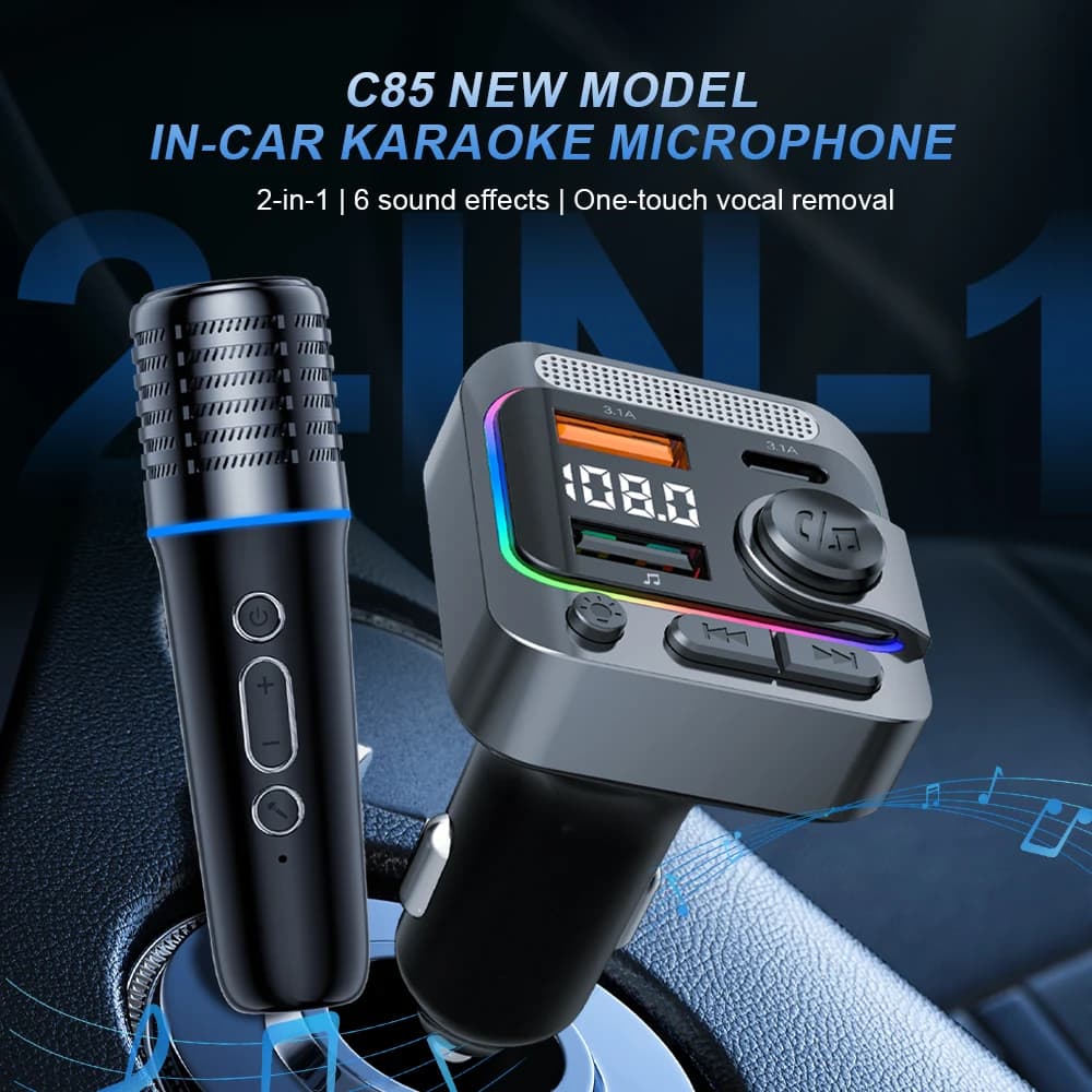 Wireless Car Karaoke Microphone System FM to Speaker Plug And Play Portable In-Car Singing Mic for Road Trips Family Fun