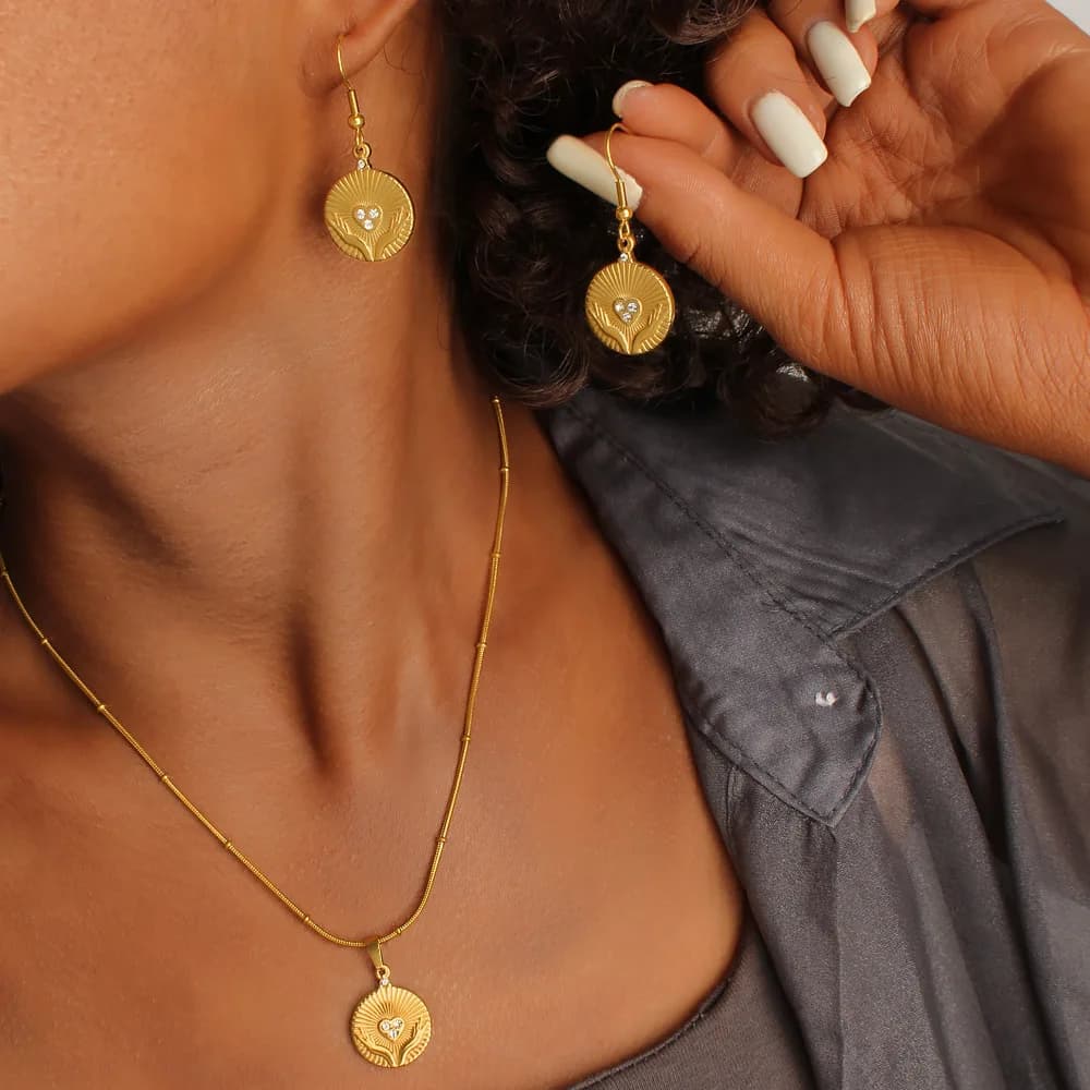 DIY accessories Guangdong Jewelry Foreign Trade Coin Round Brand Diamond Earrings Pendant Necklace Titanium Steel 18K Gold Love