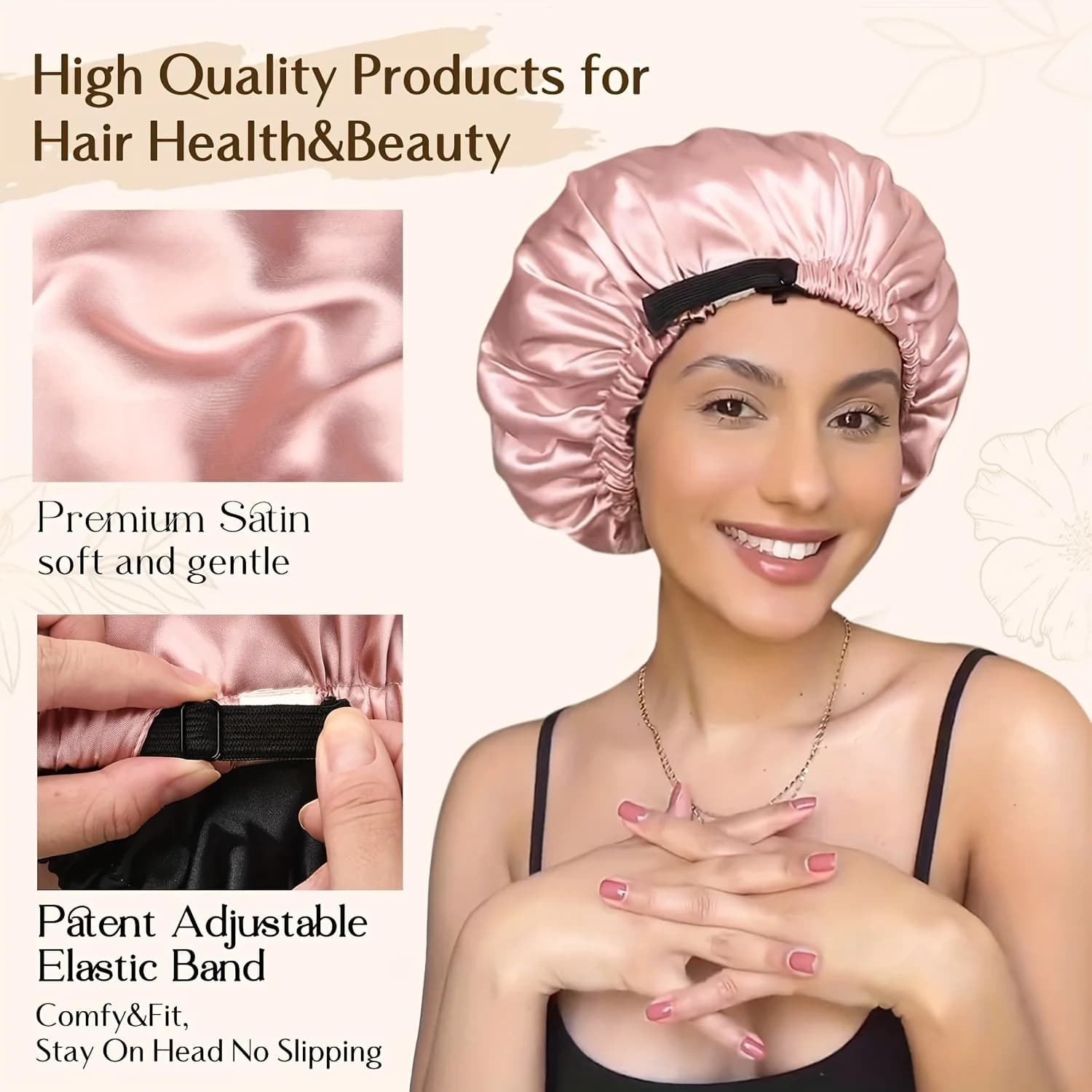 Cuffia per capelli reversibile in raso a doppio strato Cuffia per capelli ipoallergenica regolabile per adulti Morbida rosa cipria Opzioni di colore come