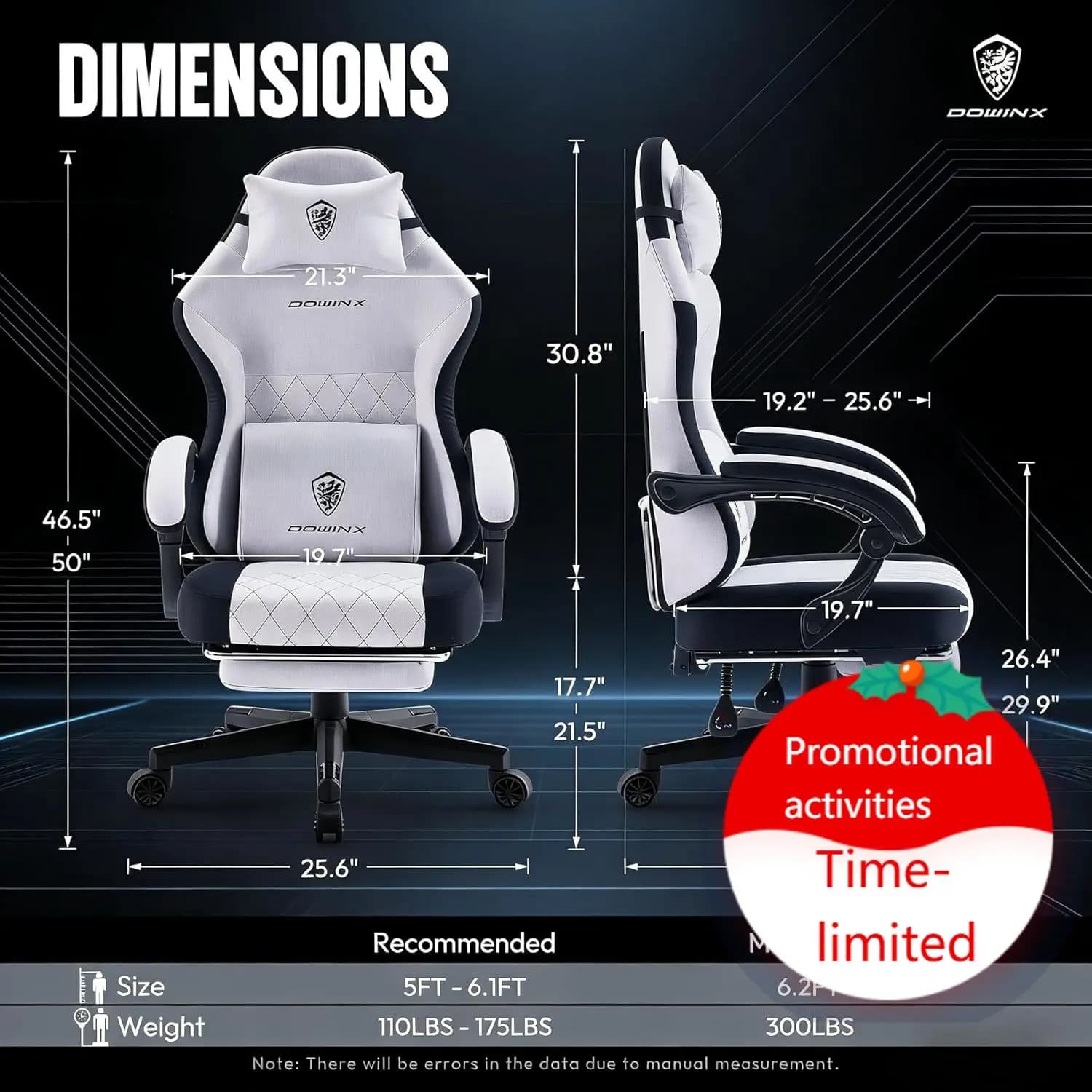 Sedia da gaming con cuscino a molle insacchettate, cuscino lombare massaggiante e poggiapiedi, seduta ampia con braccioli imbottiti, tessuto traspirante, Re