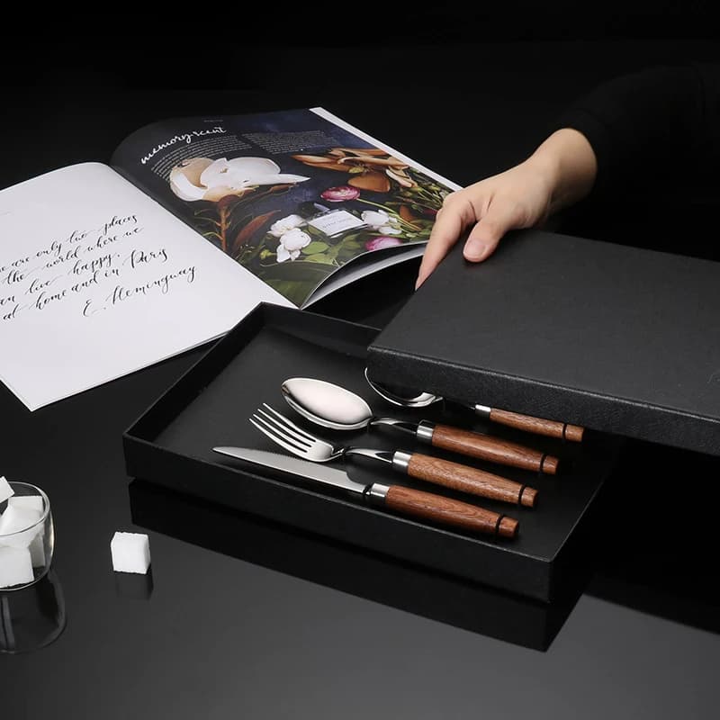304 stainless steel cutlery set, fork, spoon, chopsticks, wooden handle, western food gift, kitchen full sets dinnerware set