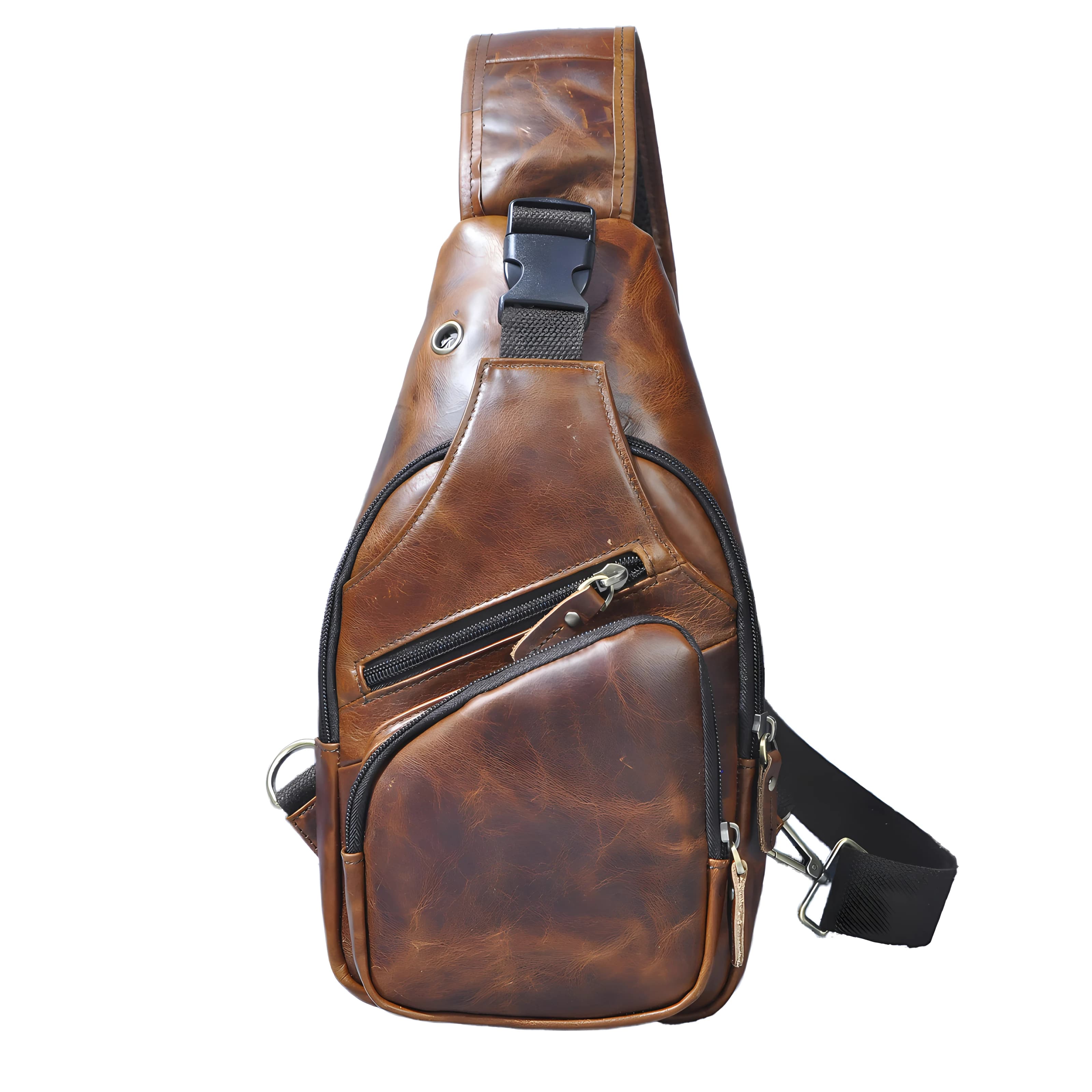 Uomo originale Crazy horse Leather Casual Fashion Crossbody Chest Sling Bag Design Travel One Shoulder Bag Daypack maschio 8015-lb