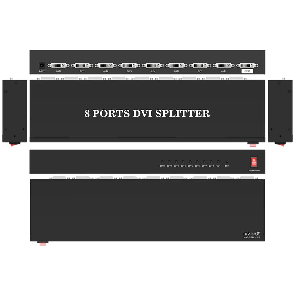 Splitter DVI 1x8 DVI 1 ingresso 8 uscite Il duplicatore di distribuzione DVI a 8 porte supporta la risoluzione fino a 1080P per otto schermi divisi