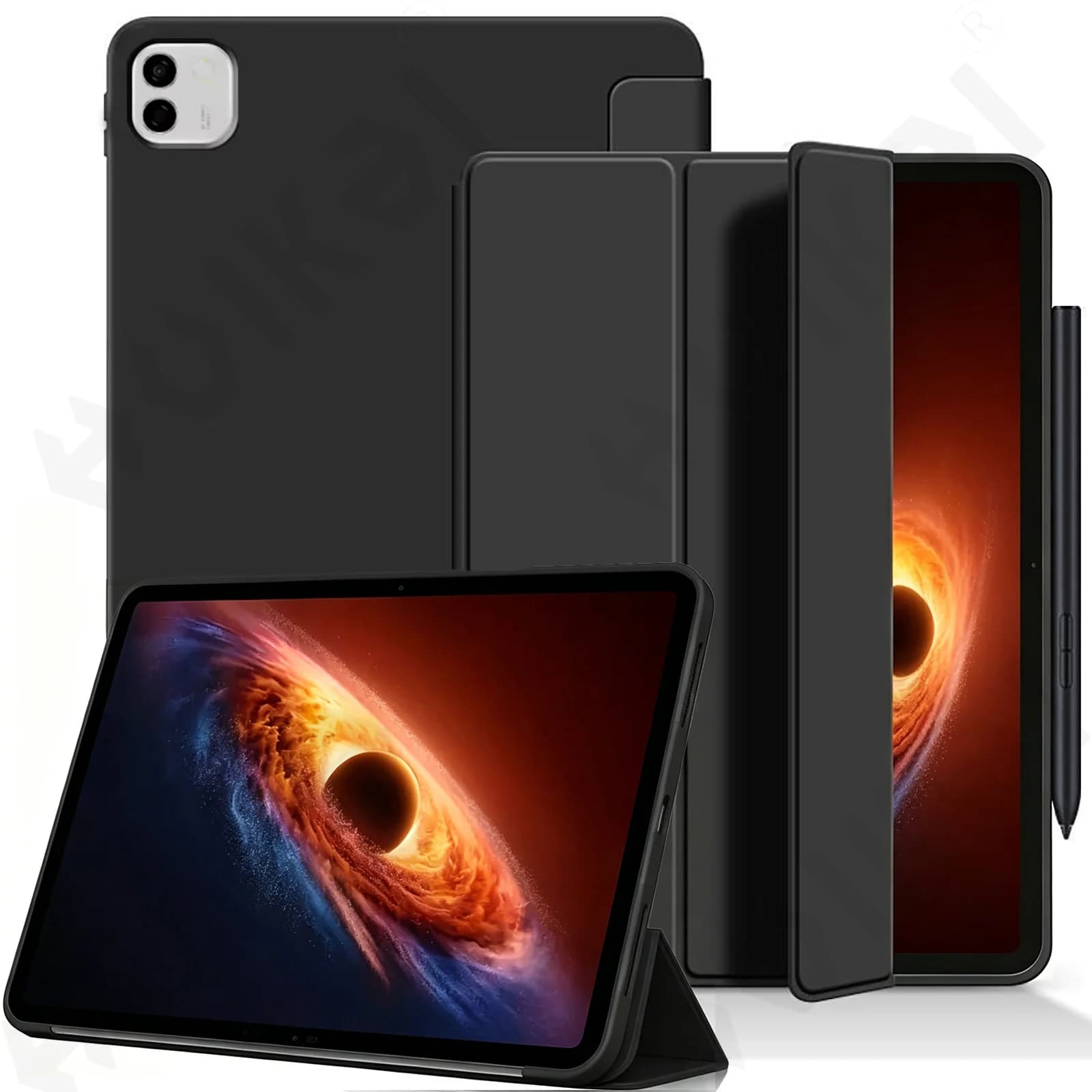 Custodia per tablet Honor MagicPad4 da 12,3 pollici, sottile, trasparente, con supporto a tre ante, protettiva (Nero)