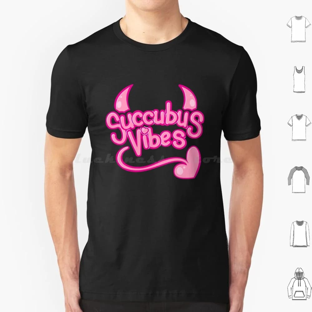Succubus Vibes T Shirt Big Size 100% Cotton Cute Kawaii Succubus Demon Girl Monster Girl Pastel Goth Horns Tail