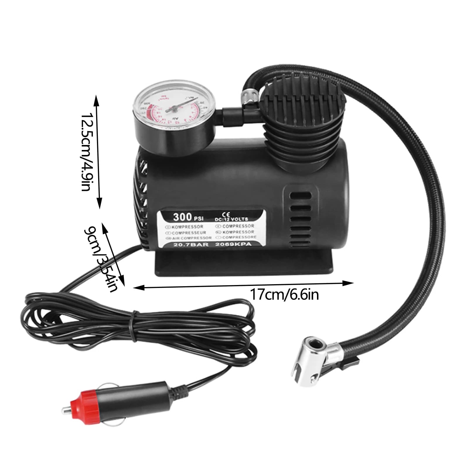 Pompa Elettrica Auto di Alta Qualità 300psi, Mini Gonfiatore per Pneumatici Auto, Accessori per Riparazione Auto 12V