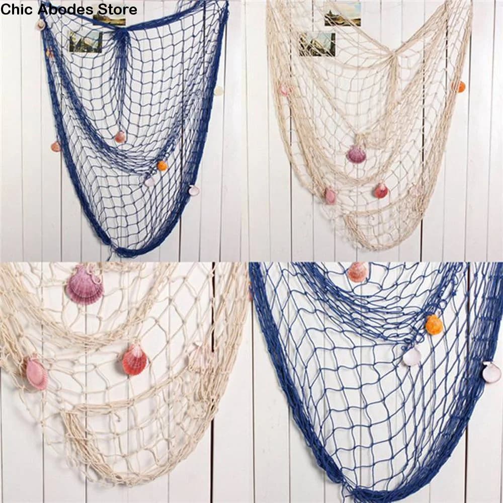 Rete da Pesca Decorativa Stile Mediterraneo con Conchiglie, Tema Nautico Oceano, per Decorazioni Murali Domestiche, Feste in Spiaggia e Ambiente Marino