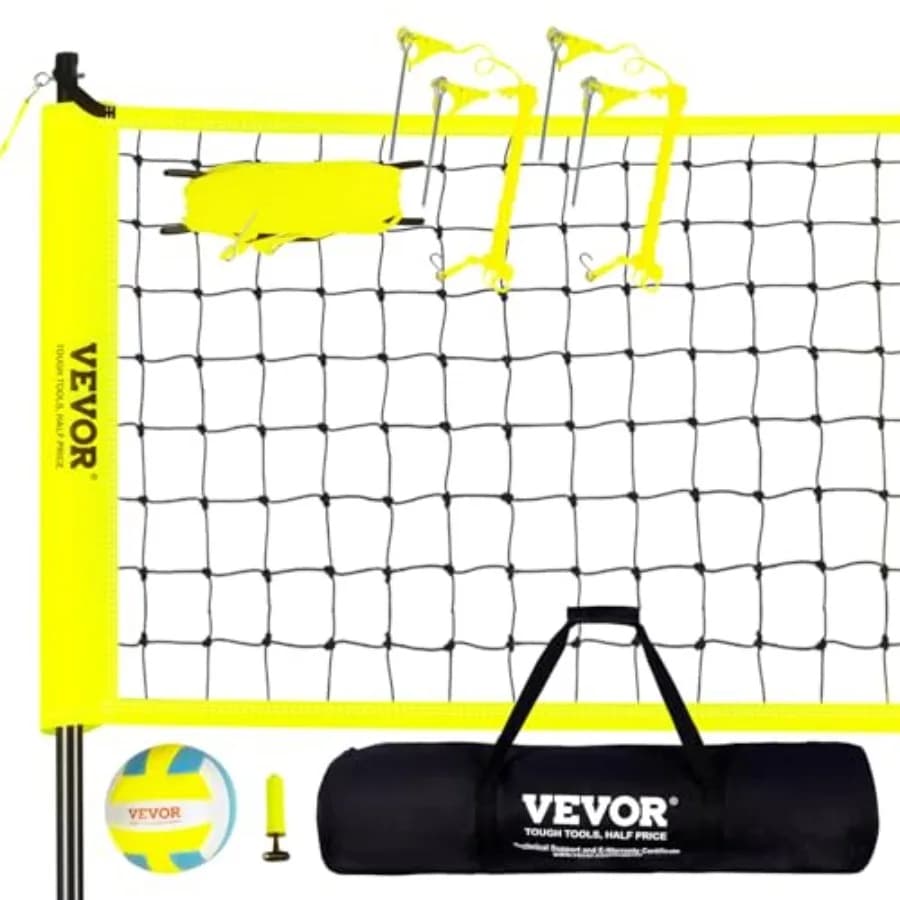 Set di Rete da Pallavolo Portatile con Altezza Regolabile, Pali in Acciaio con Pompa per Pallavolo in PVC e Borsa per il Trasporto, per Spiaggia e Giardino