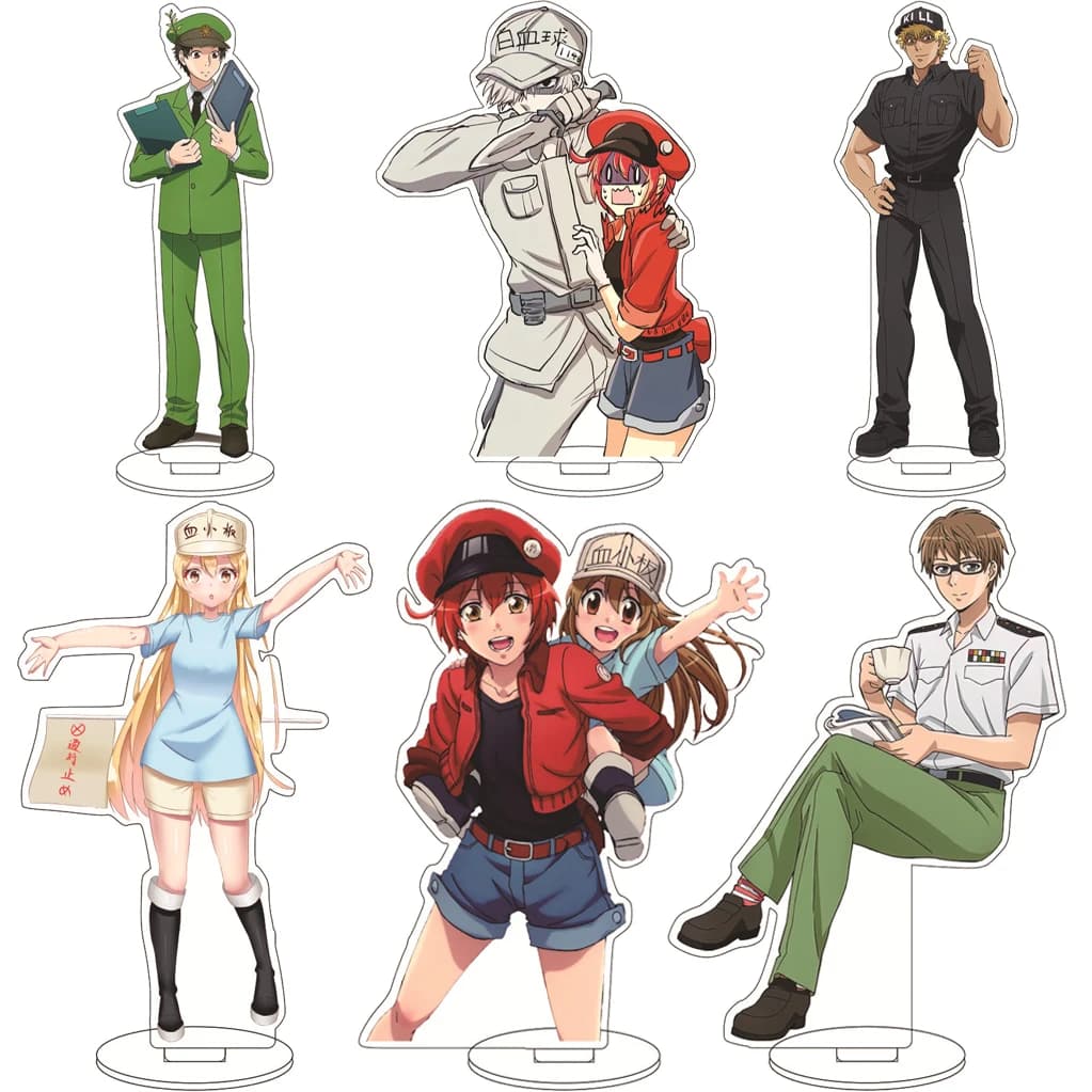 Anime Cells at Work! 16CM Kesshoban Figurine in Acrilico di Globuli Rossi, Globuli Bianchi e Macrofagi, Supporto per Figurine, Regali e Ornamenti Natalizi