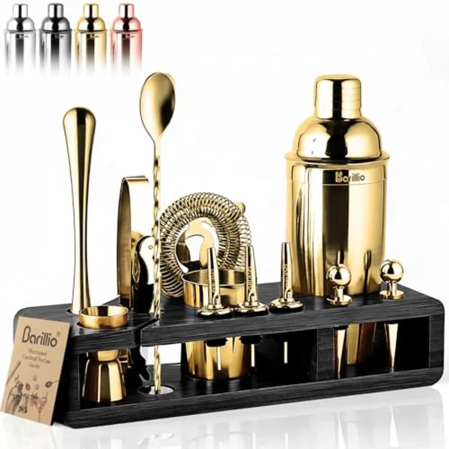 Set da Barman in Acciaio Inox con Shaker per Cocktail e Supporto, Strumenti da Bar per Mixology con Shaker, Mixer e Muddler per Cocktail - Ho