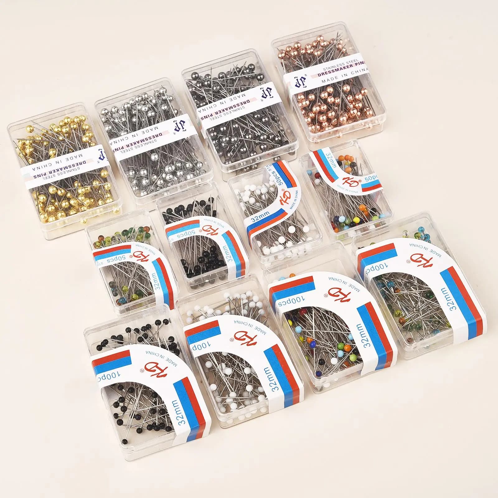 50/100 pz 32mm moda aghi da cucito vetro colorato/ceramica testa perline punto perno ferri da maglia cucito fisso spilla da balia fai da te