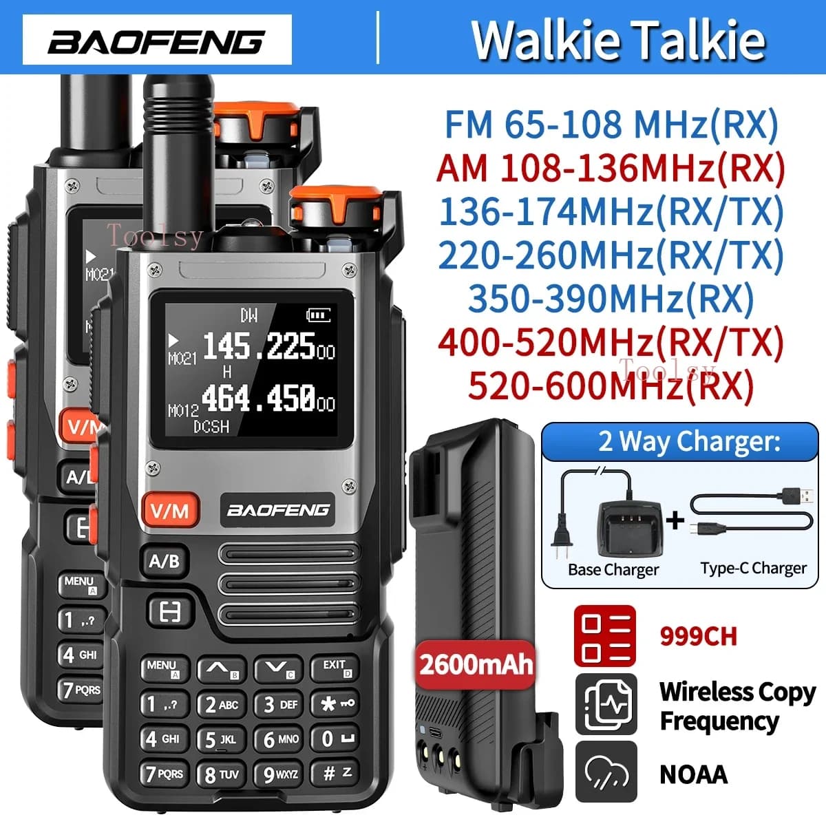 2PCS Baofeng UV-K61 Walkie Talkie Multi Band Wireless Frequenza di copia 999CH Tipo-C AM DTMF NOAA UV-5R UV 5RH K6 K5(8) Ham Radio