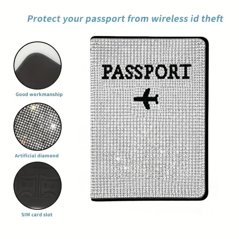 Luxury Bling Rhinestone Passport Cover Multi‑Card Slot ID Protector Portable Travel Passport Holder Card Pouch