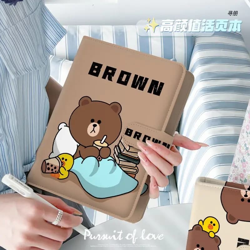 LINE FRIENDS Brown Cony Anime Cartoon Cute Loose-leaf Notebook Kawaii Stationery Lined Magnetic Closure Journal Gift Wholesale