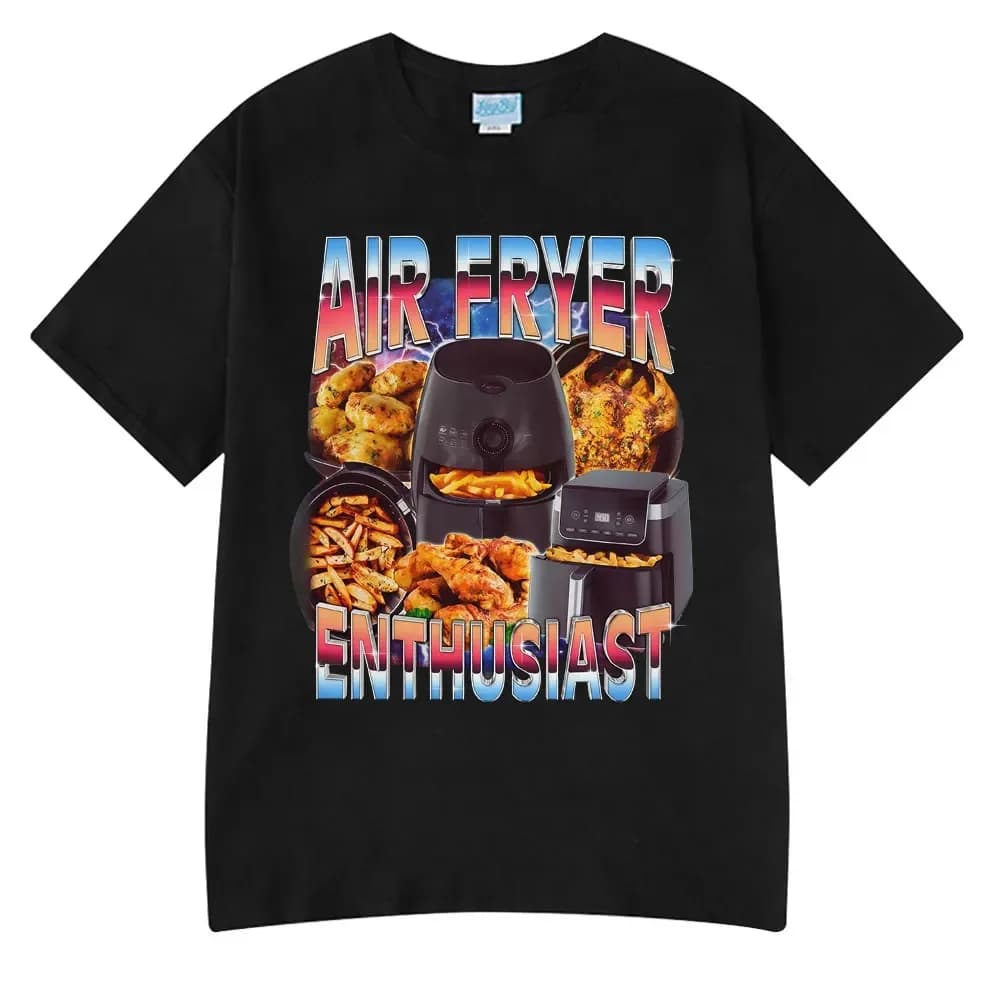 Appassionato di friggitrice ad aria Divertimento Ventilatore di cucina T-shirt Vendita calda Coppia Abbigliamento Divertente T-shirt Pollo fritto Chunks T-shirt patatine fritte