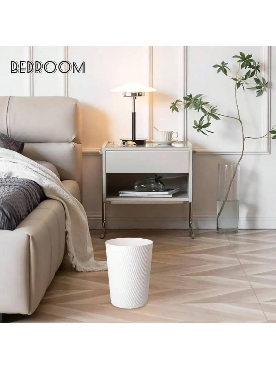 Small White Trash Can Wastebasket For Bedroom Bathroom Kitchen Office