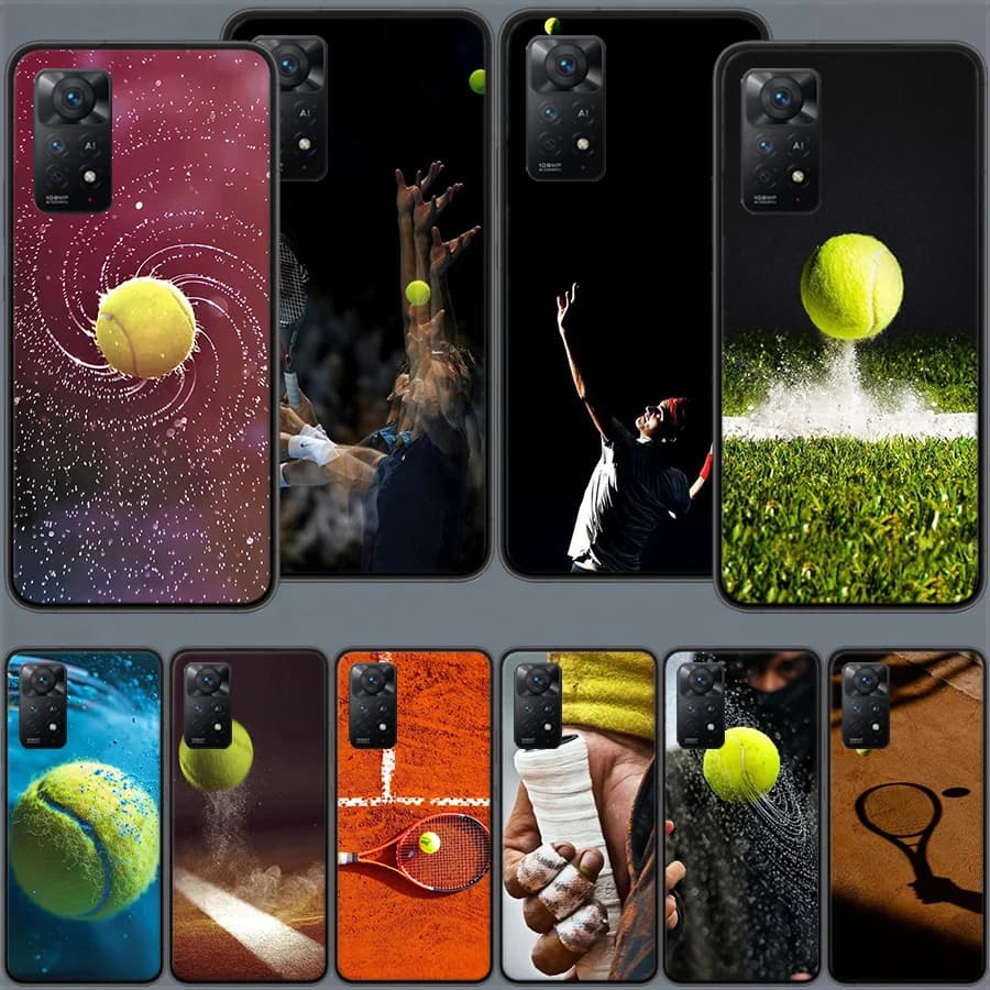 Cover Morbida Trasparente in TPU per Cellulare con Design Racchetta da Tennis e Pallina da Tennis per Redmi Note 13 14 15 Pro Plus 12 13C 12C 15C 9 10 10C 9T 9C 9A
