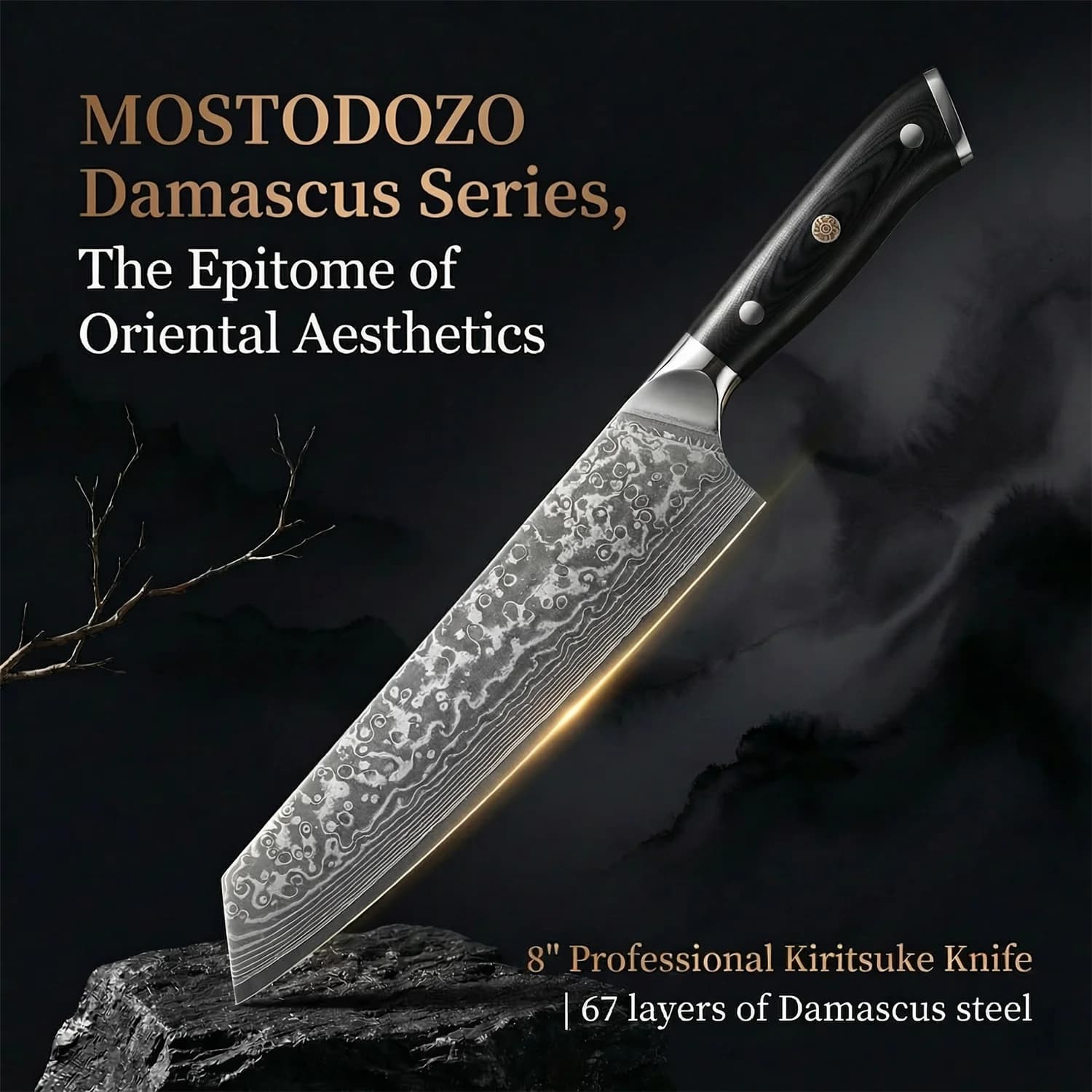 Coltello da Chef Giapponese Kiritsuke MOSTODOZO 8.5" in Acciaio Damascato per Carne e Verdure, Coltello Professionale da Cucina con Manico G10