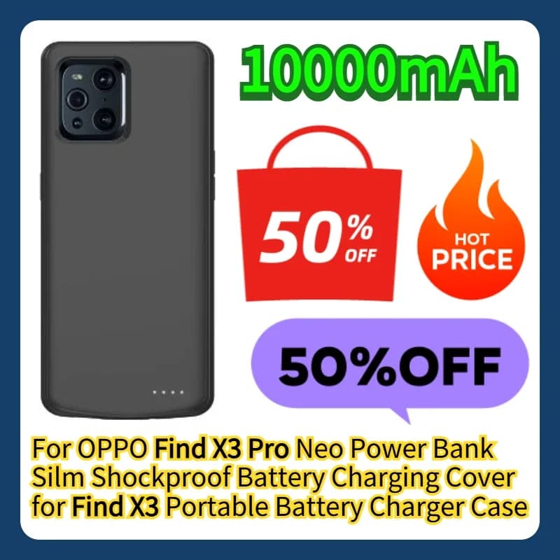 Custodia Batteria Portatile 10000mAh per OPPO Find X3 Pro Neo, Cover Sottile Antiurto per Ricarica