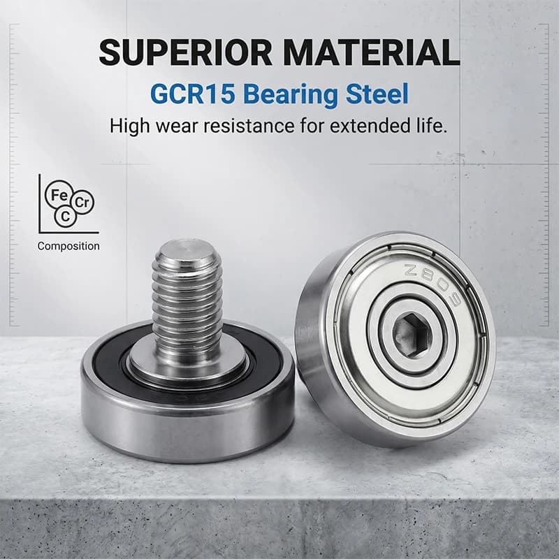 10 pz. Ruota con cuscinetto a sfera con filettatura esterna da 16 mm 625RS JS62516-5C2L6M5, Puleggia guida in metallo da 16 mm per stampanti 3D e robotica, Cuscinetto a bullone