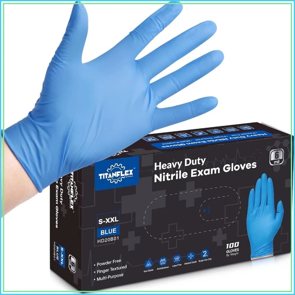 Heavy Duty Nitrile Exam Gloves, 6-mil, Blue, Latex Free, Powder Free, Disposable