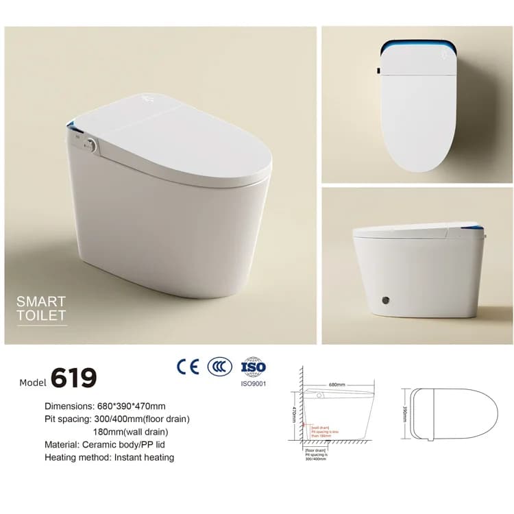 Luxury Square Smart Toilet Auto Flush Heated Seat Bidet Function Anti-bacterial Modern Intelligent for Hotel Home
