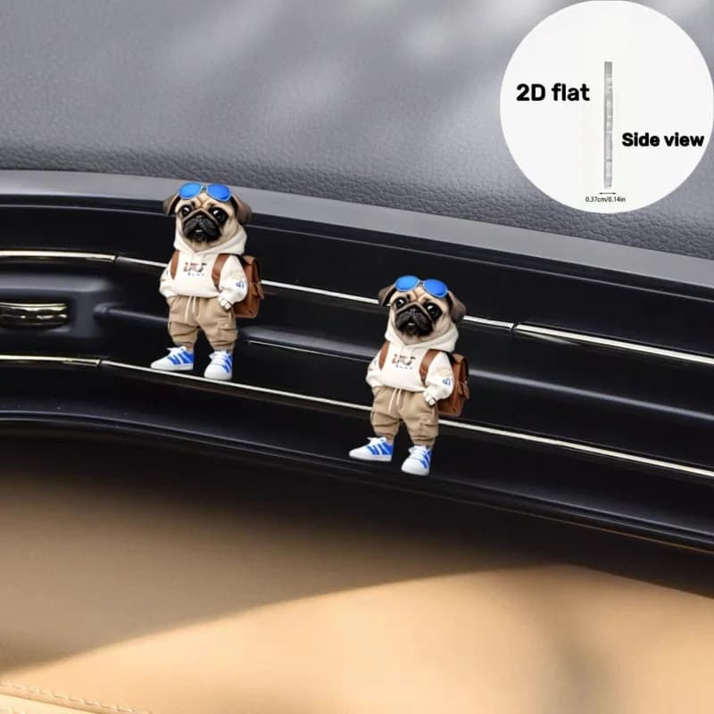 Profumatore per Auto a Clip 2D a Forma di Cane Pug, Decorazione Piatta in Acrilico, Deodorante per Auto alla Moda, Accessorio per Interni Auto, Regalo