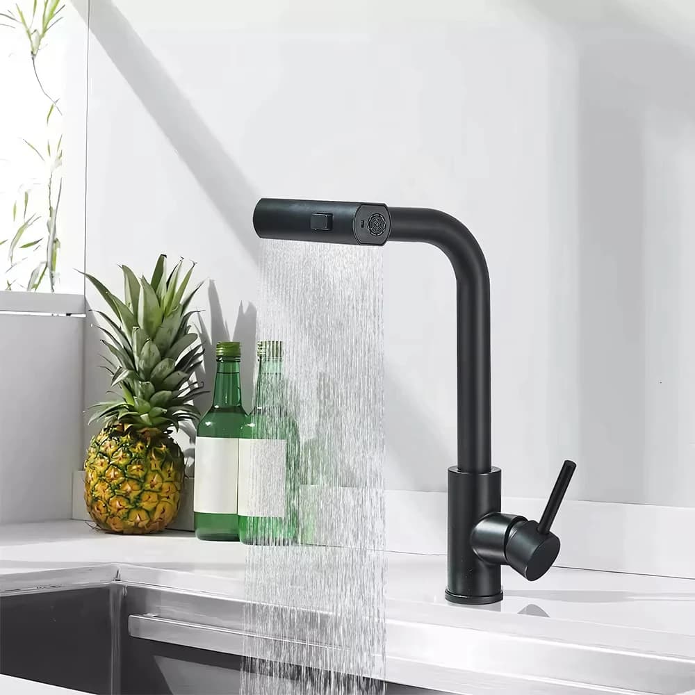 Rubinetto da cucina spazzolato/nero estraibile girevole cascata spruzzatore lavello miscelatore rubinetto rubinetto in nichel spazzolato