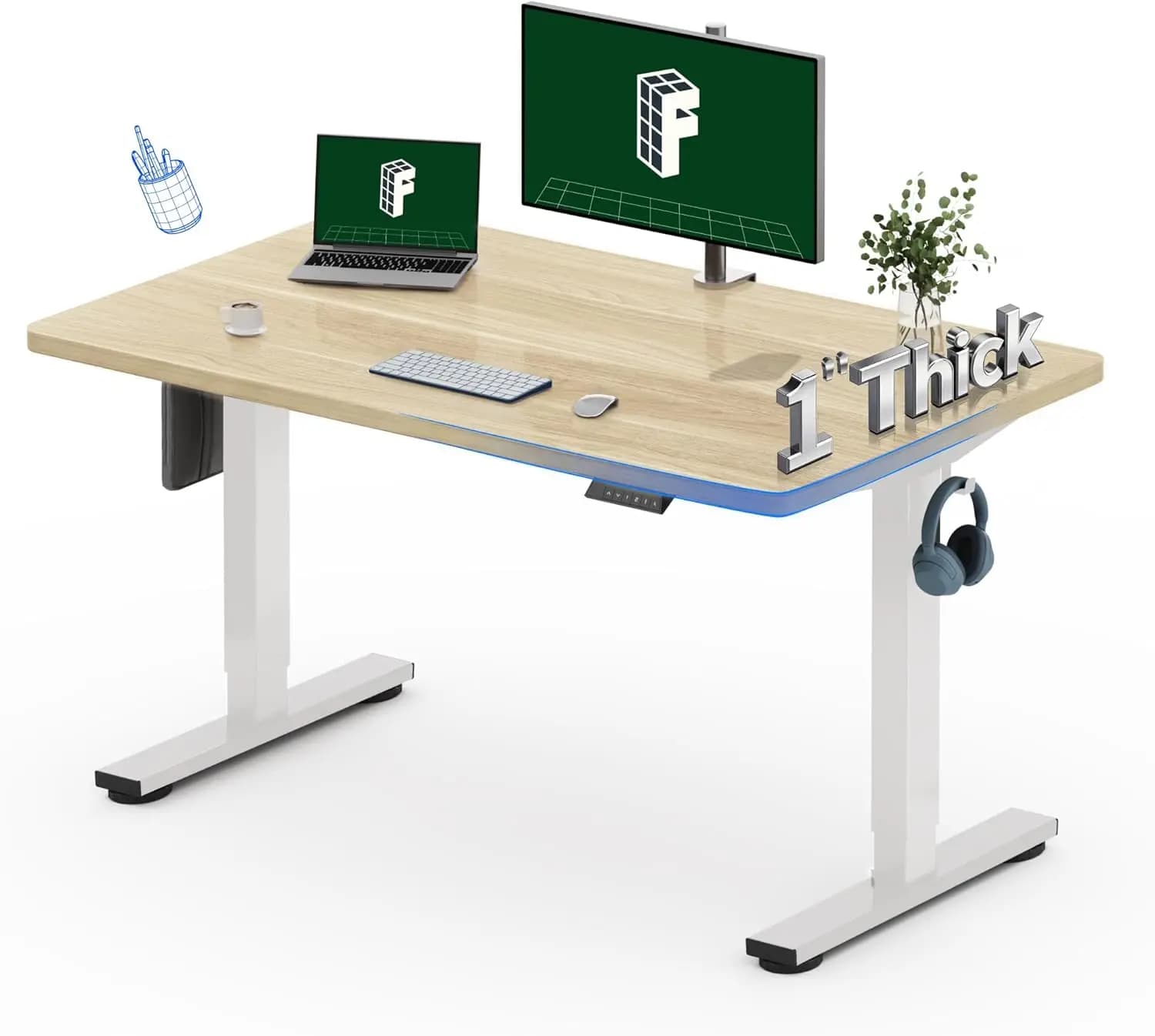 Electric Standing Desk 48x30 Inches, One-Piece Seamless Desktop 1" Thick, for Home Office, Study, Multi-Monitor Setup, Black Walnut