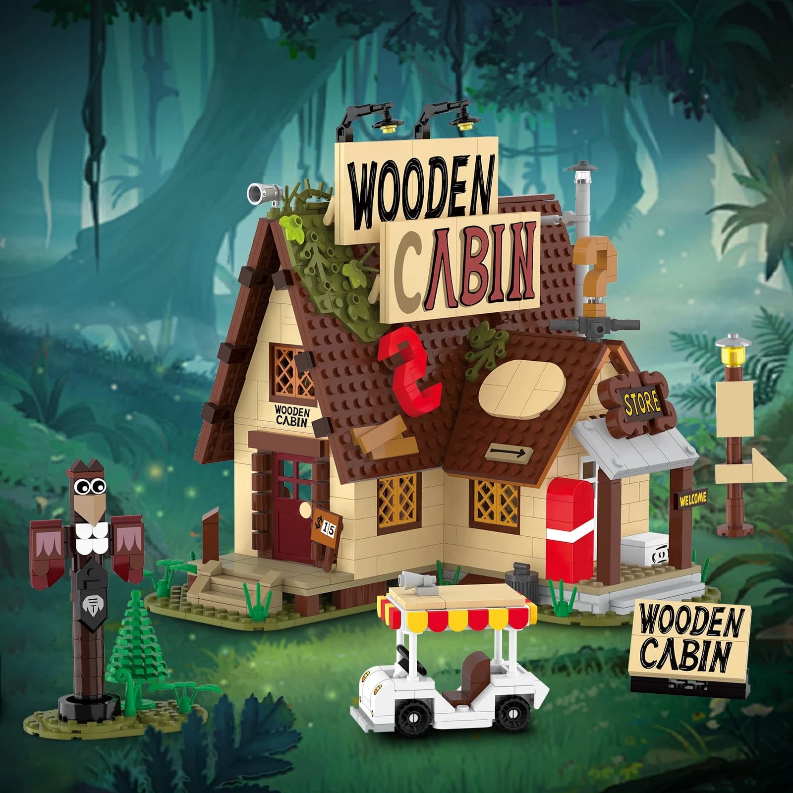 Retro Architecture Wooden Cabin The Mystery Shack House Building Block Terror Town View Toy for Birthday Gifts Farm Bricks Model