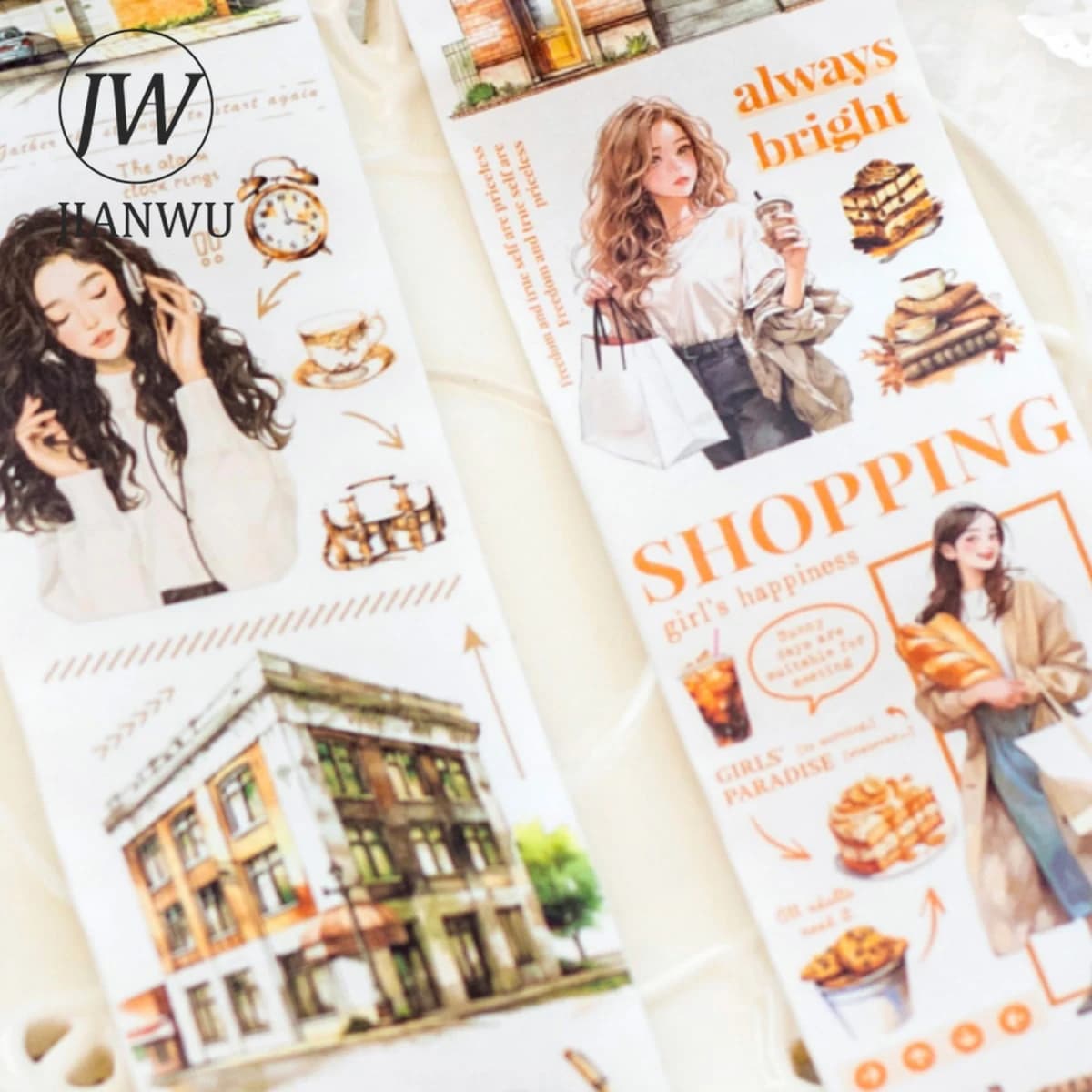 JIANWU A Corner of The Street Series Vintage Magazine Material Collage Washi Tape Creative DIY Journal Stationery