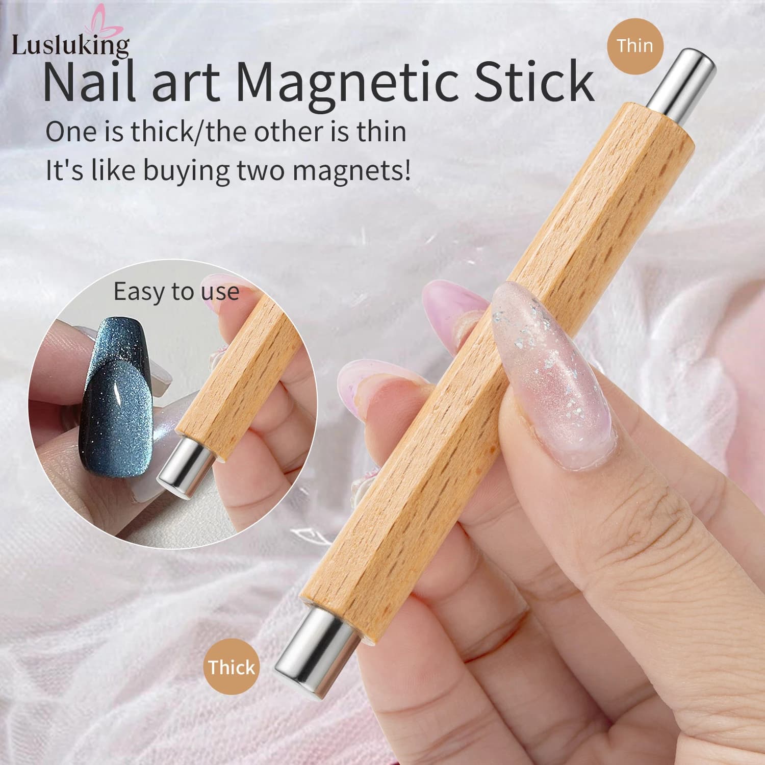 1pc Nail Art Nail Stick Magnetic Cat Eye Magnetic Auction Wooden Handle Magnetic tools UV cylindrical gels Tools for the design of double-end nails