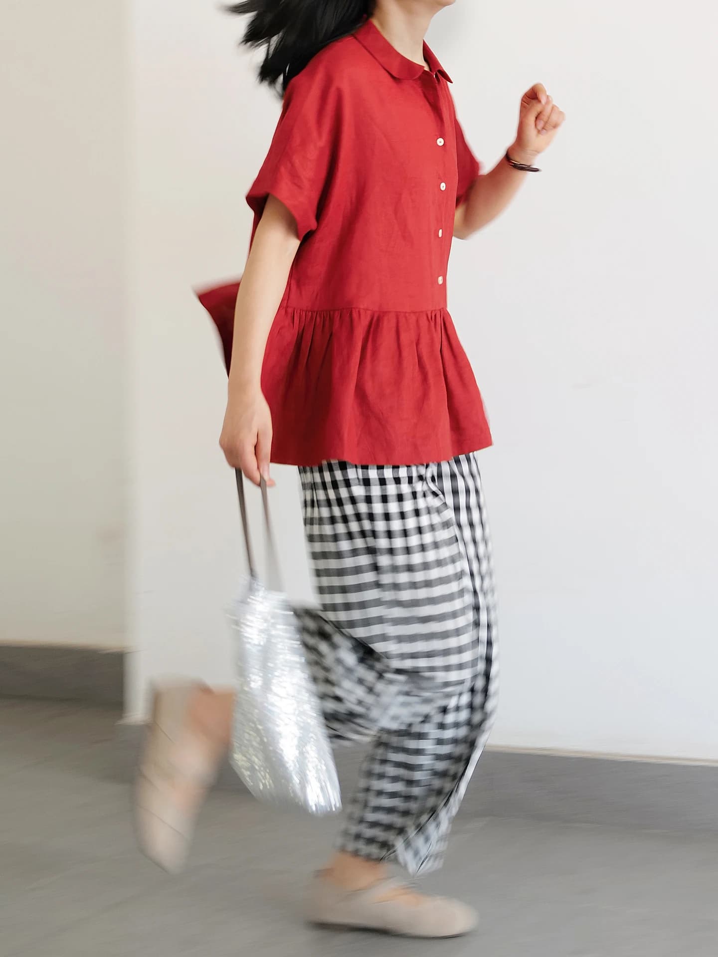 Red Linen Short Sleeve Shirt Comfortable Breathable Women's Top Japanese Style Loose Fit Spring Season Fashion Ladies' Blouse