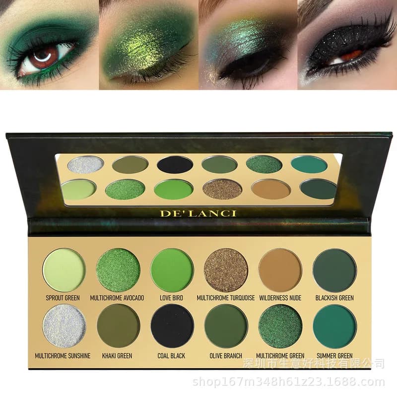 Palette di ombretti camaleonte ottico a 12 colori, tavolozza multiuso verde oliva