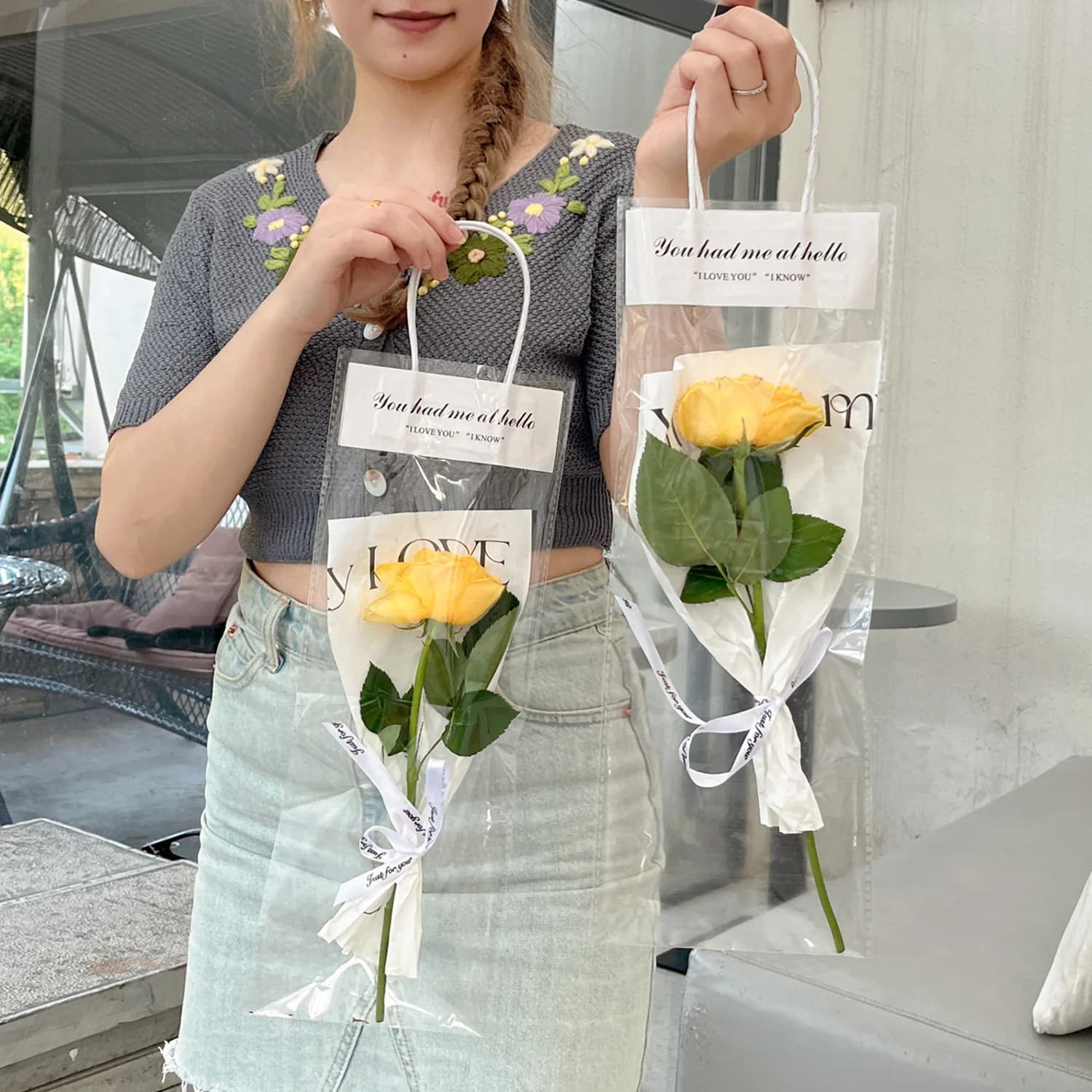 10 sacchetti regalo trasparenti per bouquet di fiori, sacchetti per confezionare fiori, borsa per fiori per San Valentino e festa della mamma