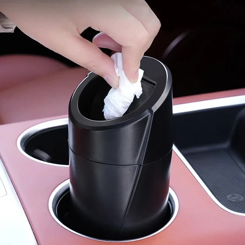 Cestino per Rifiuti da Auto Nero, Semplice e Portatile, Mini Contenitore per Auto con Coperchio a Scorrimento, Multifunzione